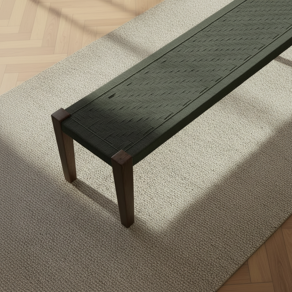 Basil Teak Wood Boho Handwoven Bench