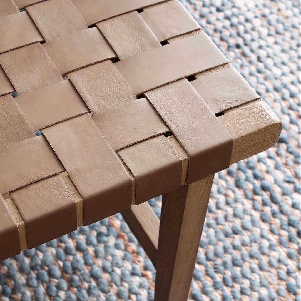Fento Woven PU Leather Straps Wooden Bench