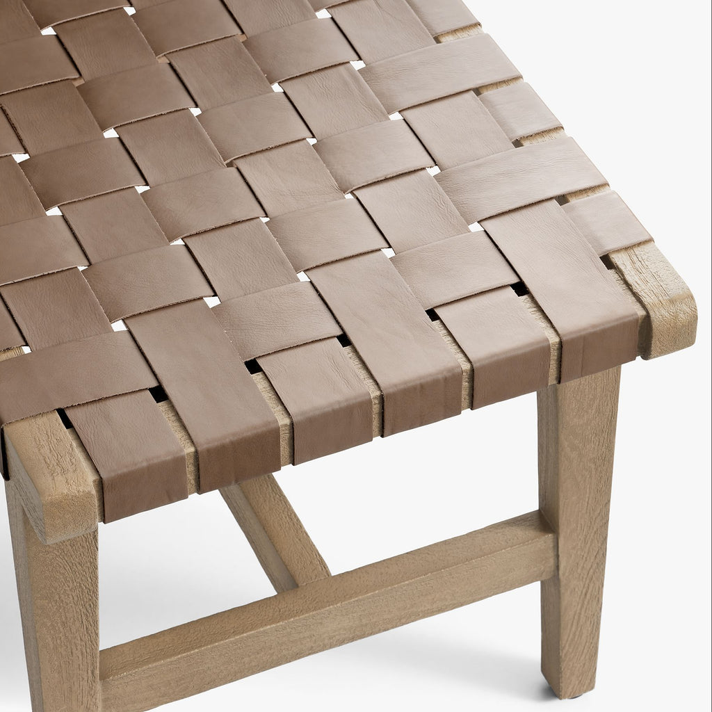 Fento Woven PU Leather Straps Wooden Bench