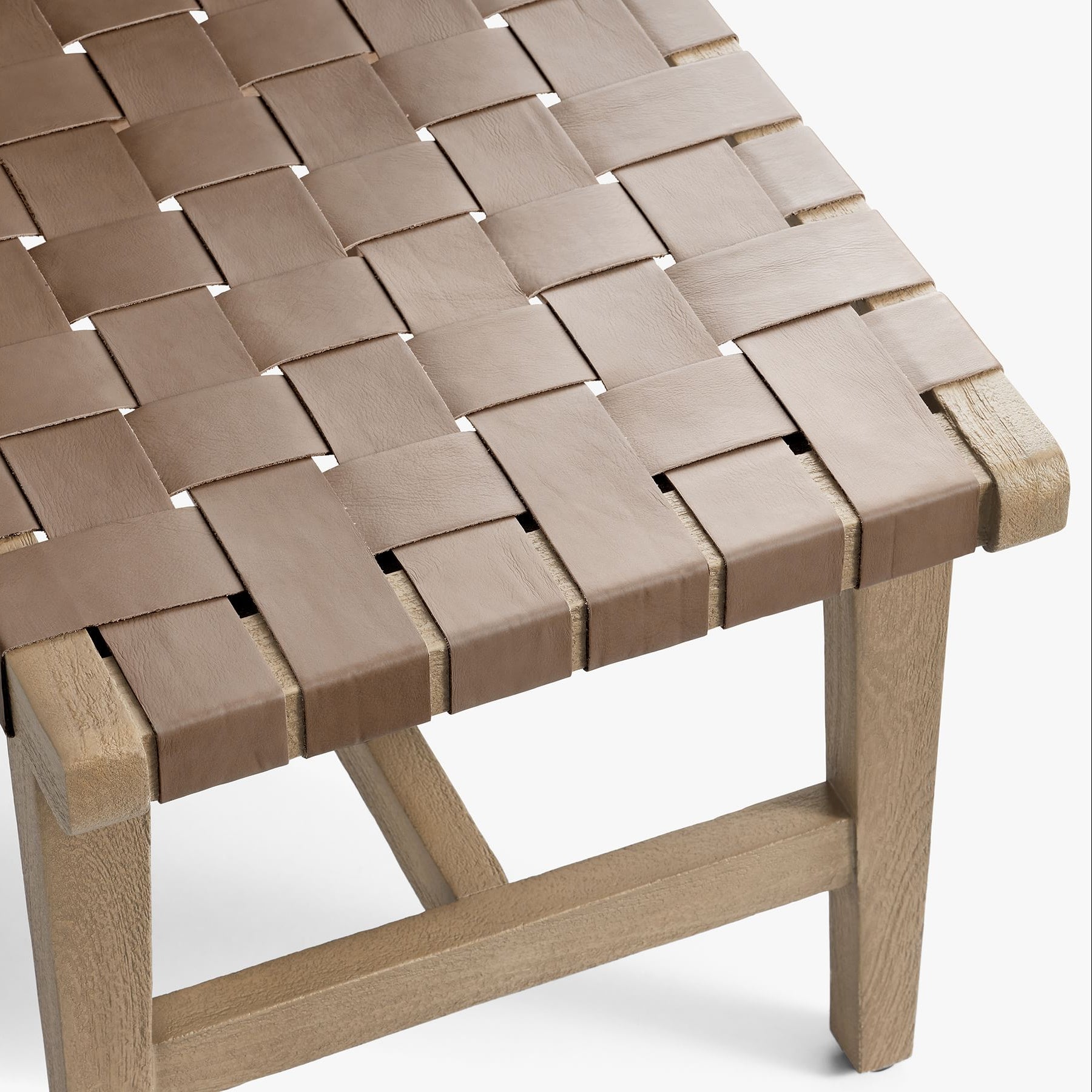 Fento Woven PU Leather Straps Wooden Bench
