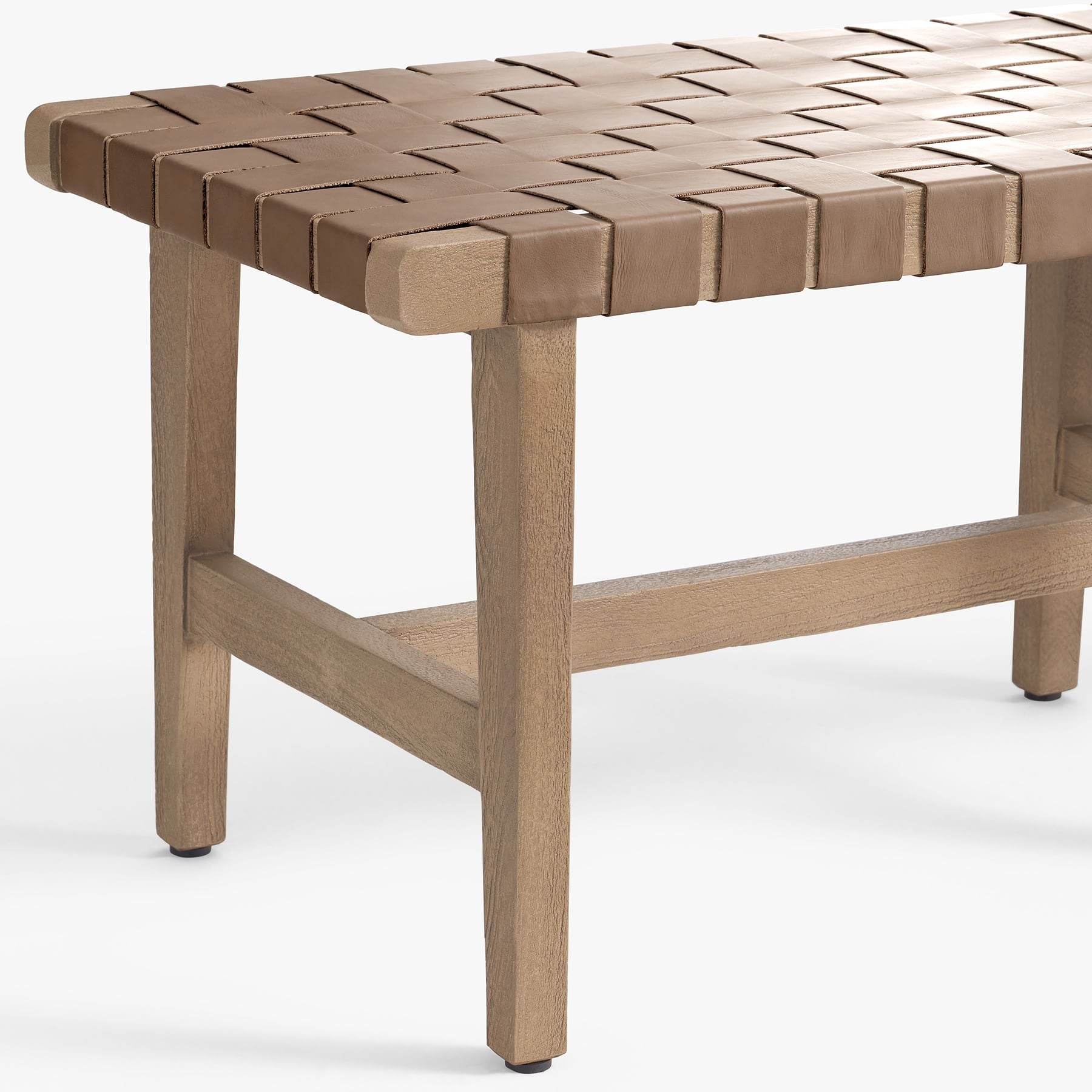 Fento Woven PU Leather Straps Wooden Bench