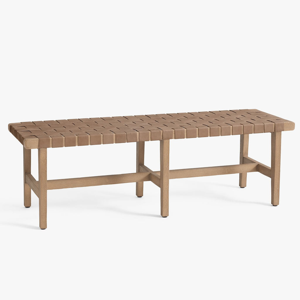 Fento Woven PU Leather Straps Wooden Bench