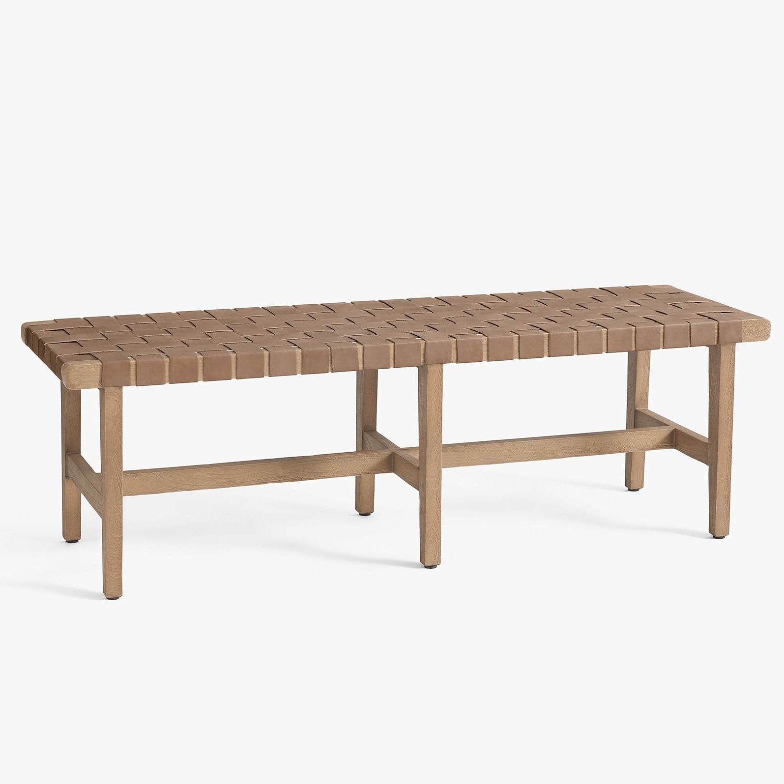 Fento Woven PU Leather Straps Wooden Bench