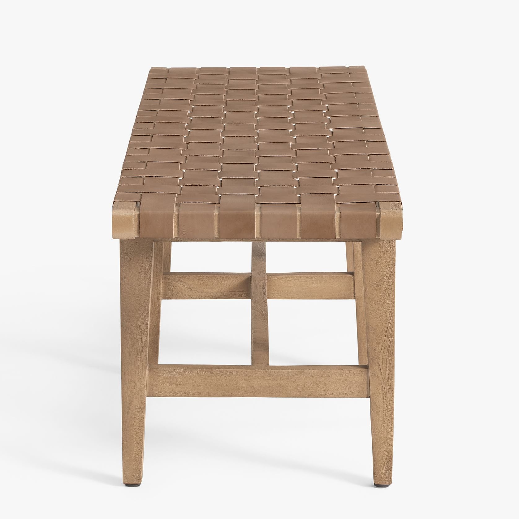 Fento Woven PU Leather Straps Wooden Bench