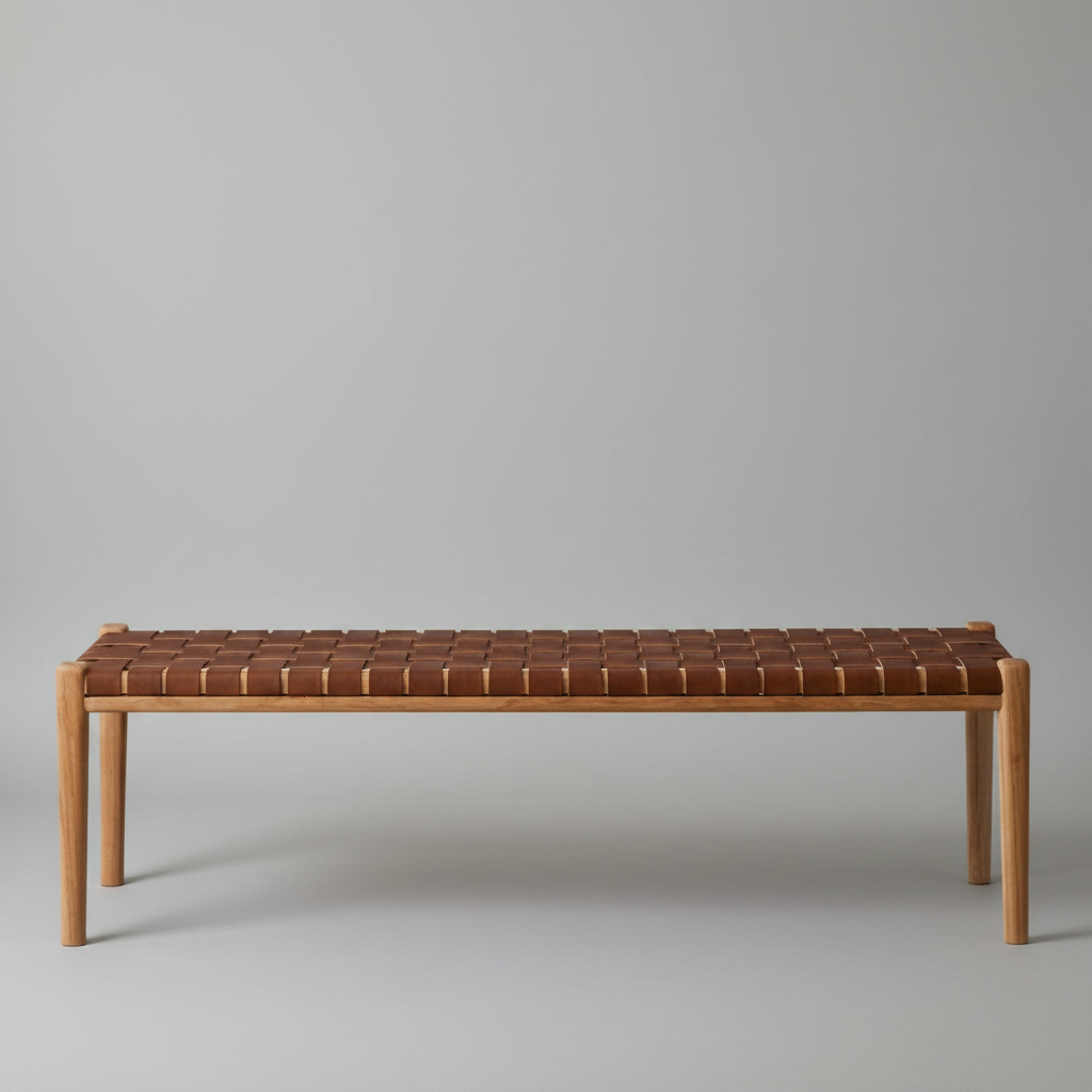 Karla Wooden PU Leather Strap Woven Bench