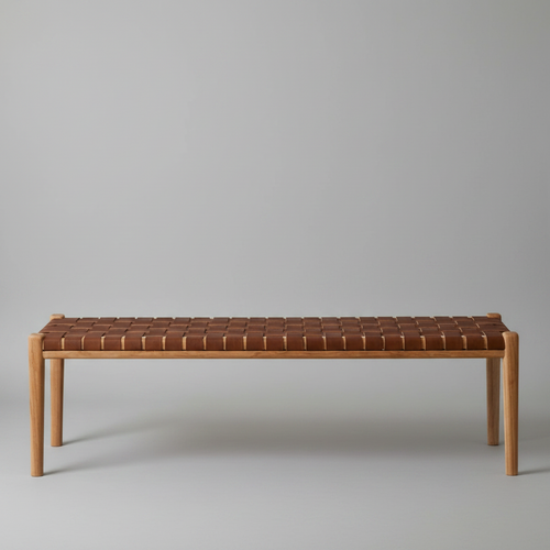 Karla Wooden PU Leather Strap Woven Bench