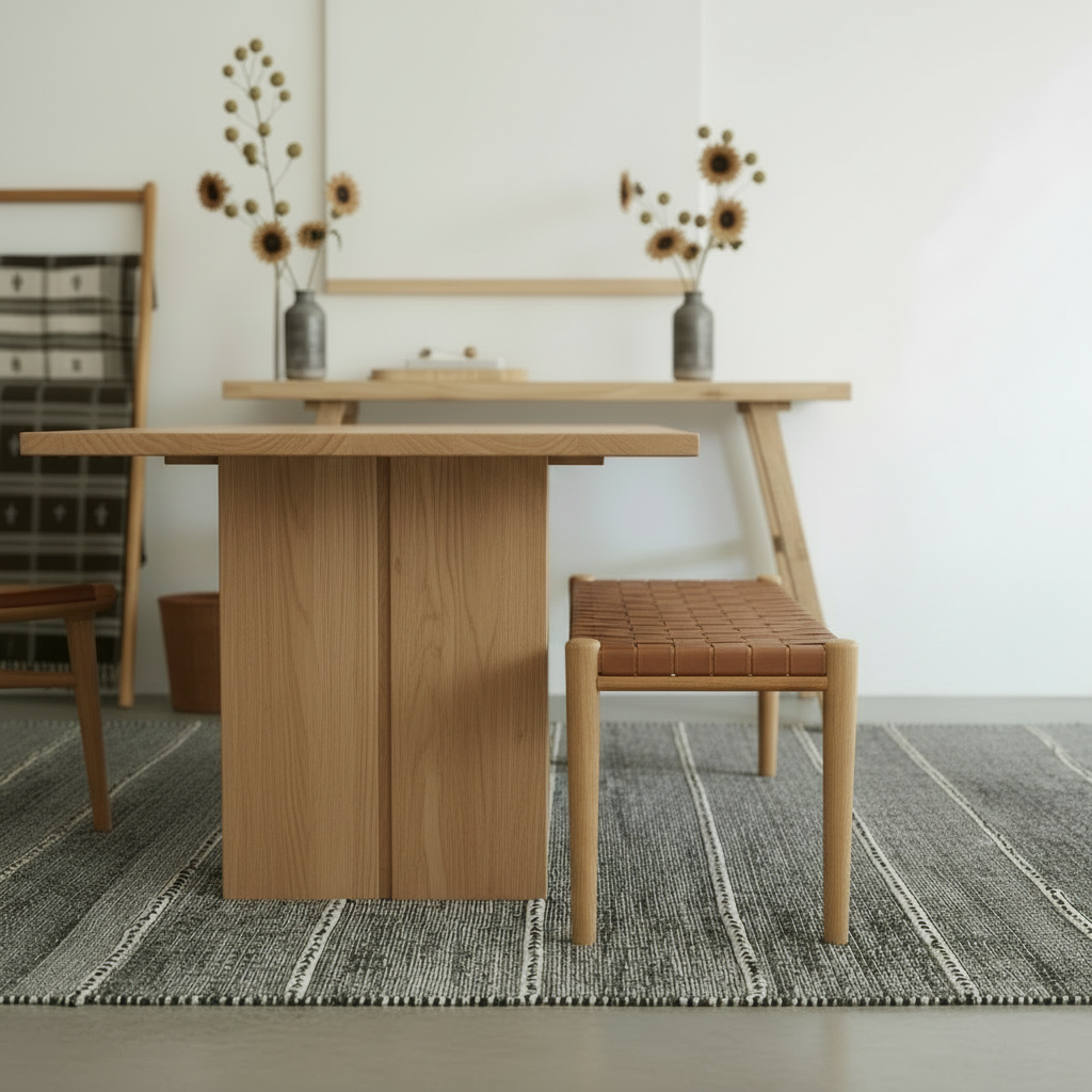 Karla Wooden PU Leather Strap Woven Bench
