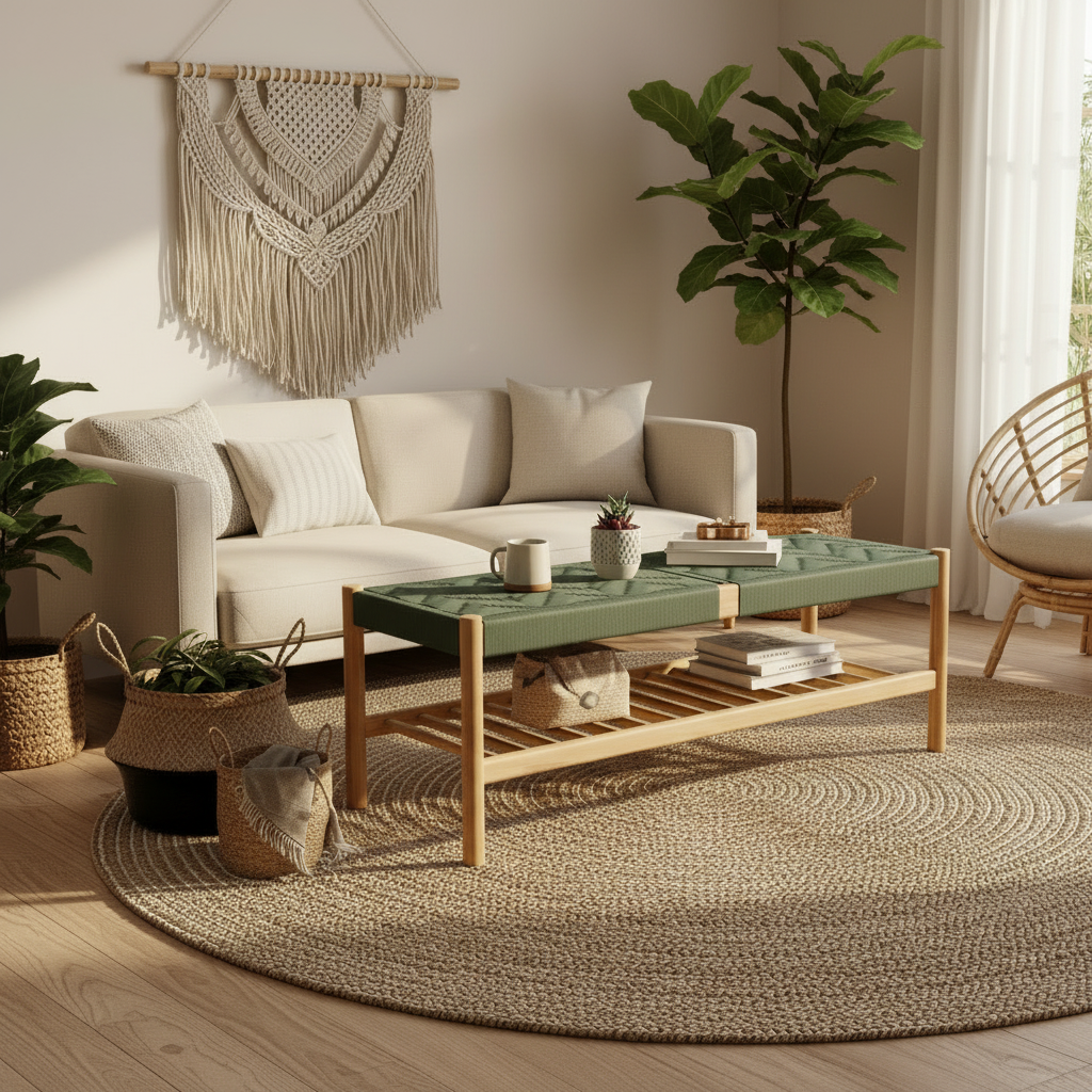 Lina Teak Wood Boho Handwoven Bench