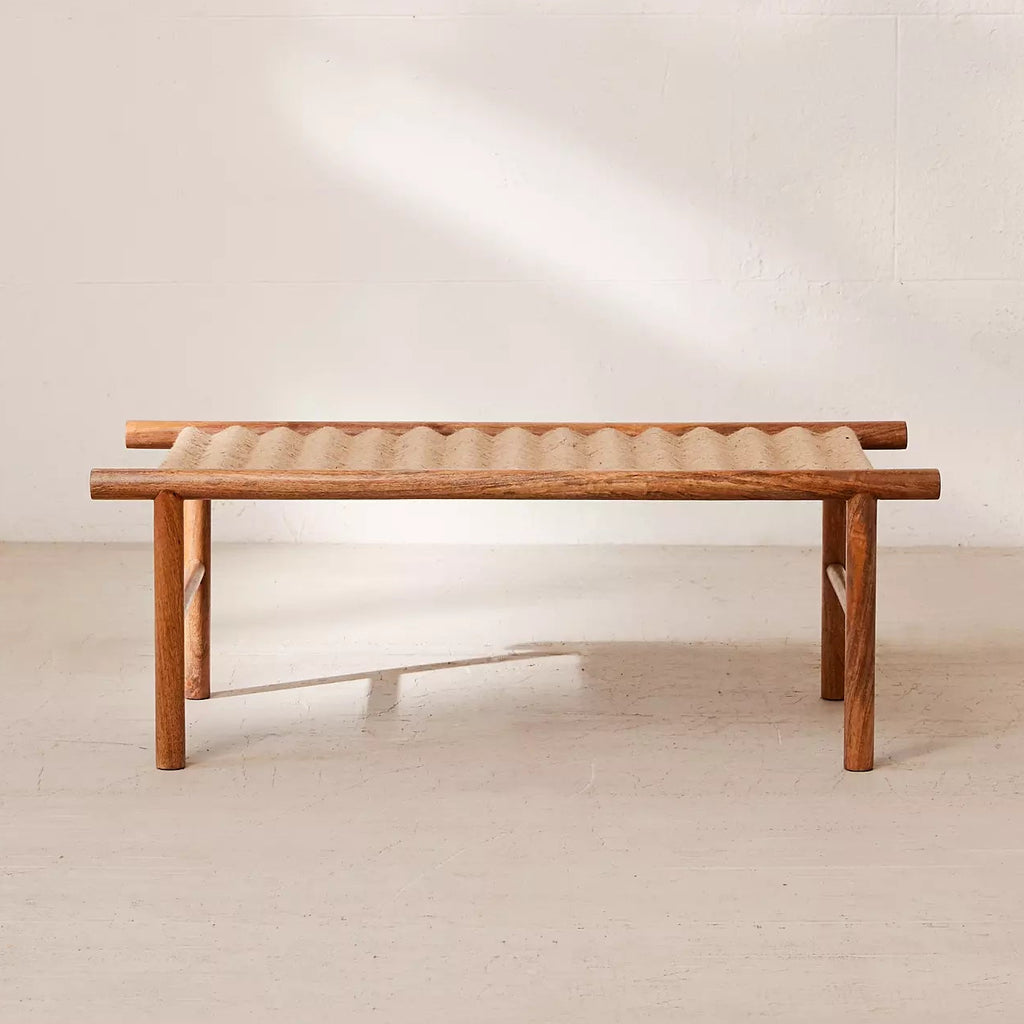 Neo Teak Wood Jute Woven Accent Bench