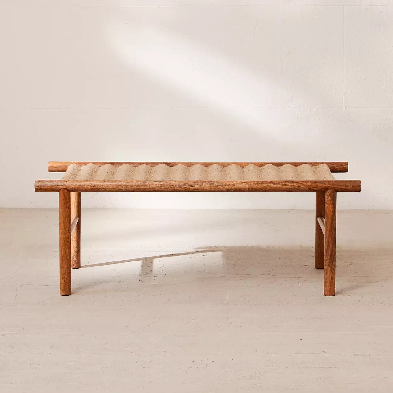 Neo Teak Wood Jute Woven Accent Bench