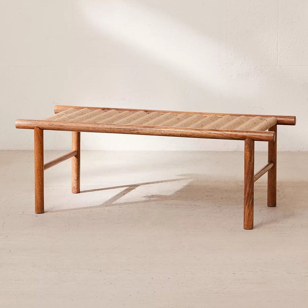 Neo Teak Wood Jute Woven Accent Bench