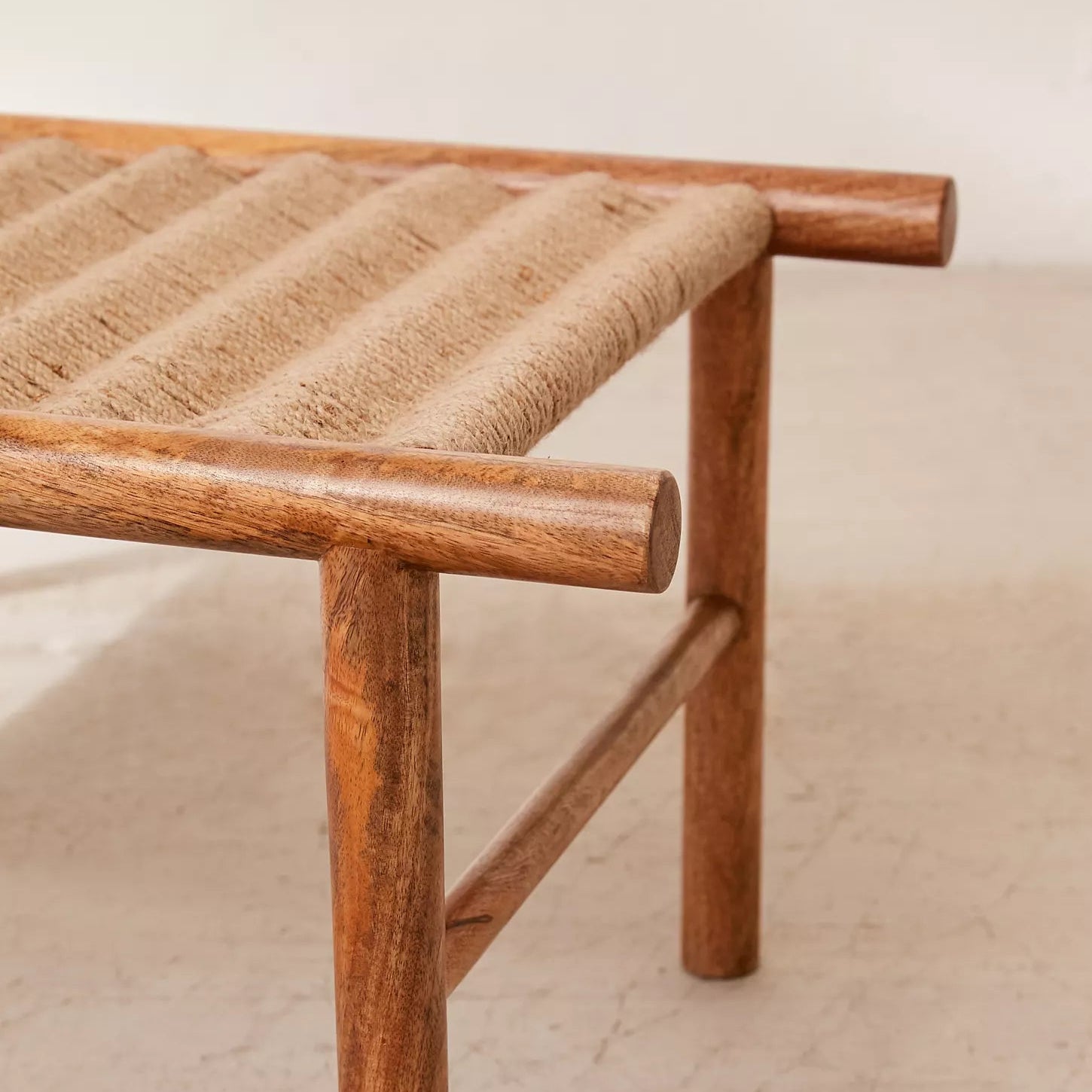 Neo Teak Wood Jute Woven Accent Bench