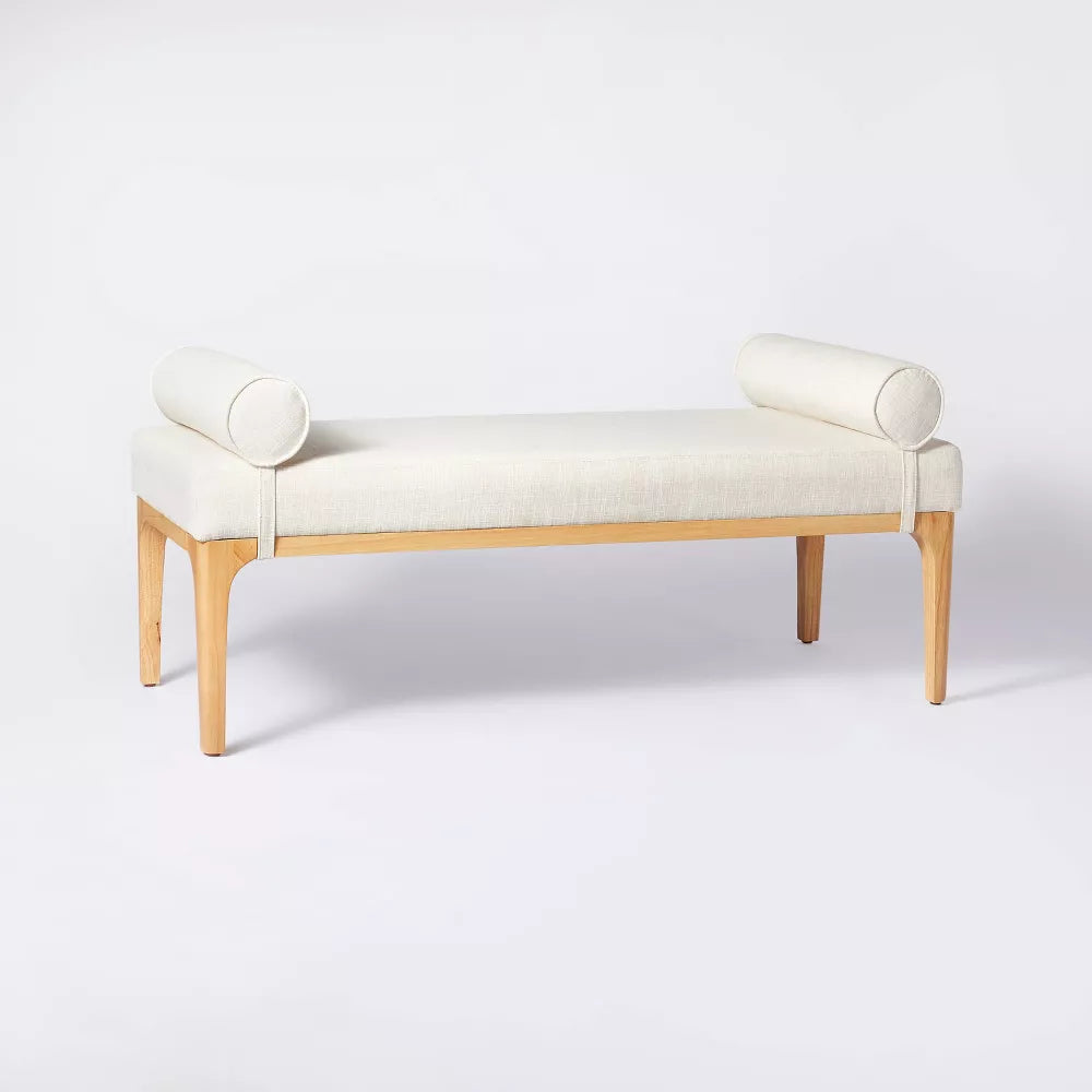 Reef Upholstered Wooden Bench with Bolster Pillows