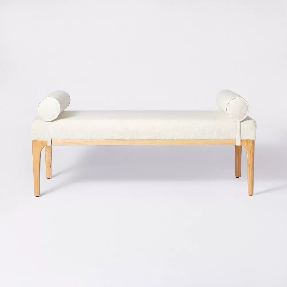 Reef Upholstered Wooden Bench with Bolster Pillows