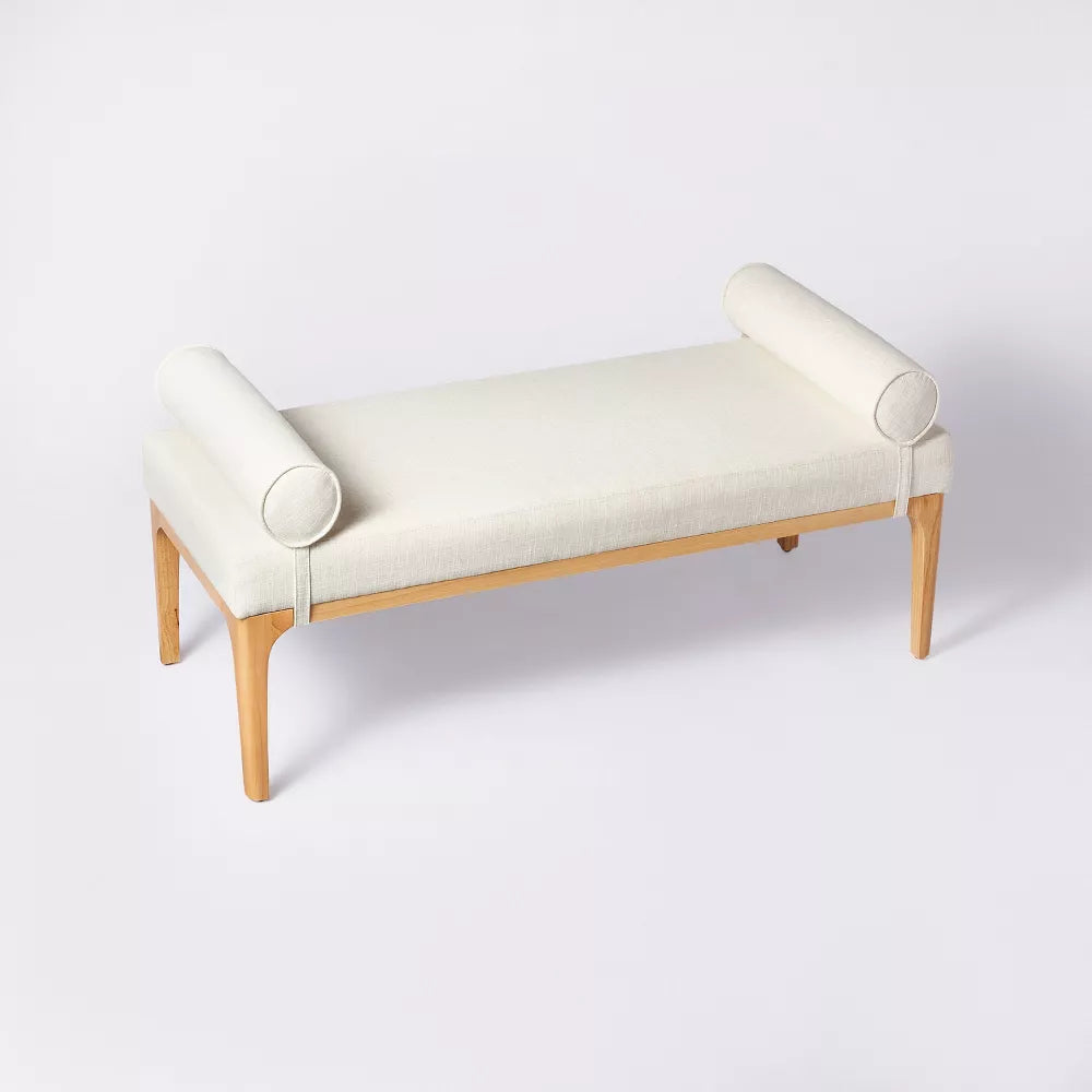 Reef Upholstered Wooden Bench with Bolster Pillows