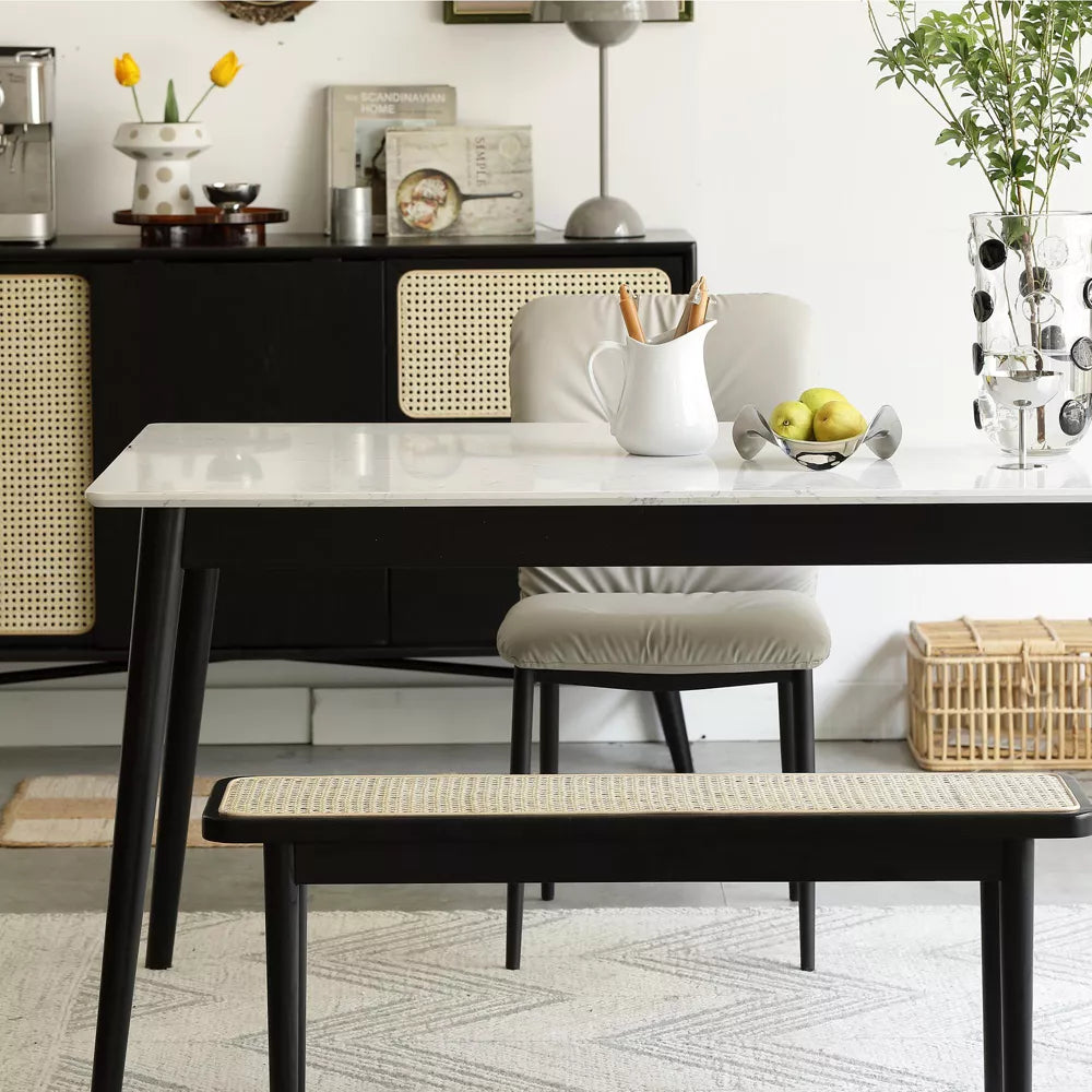 Tetra Rattan Wicker Wooden Black Dining Bench